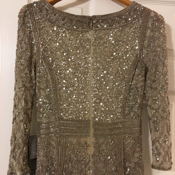 Theia Silver Nude 3/4 Sleeve Sequin Crepe Gown - Picture 7 of 8